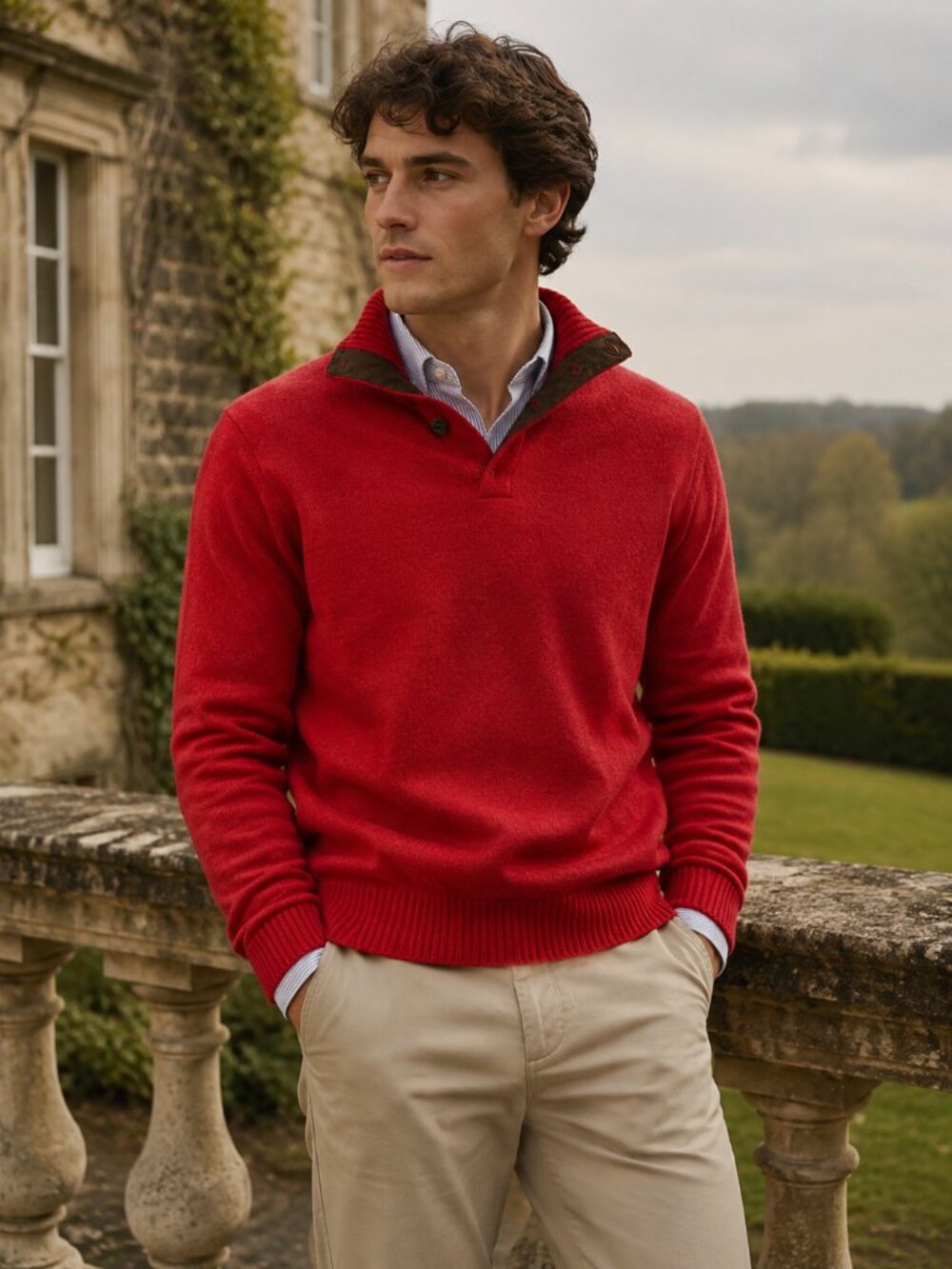 Polo Ralph Lauren Red Merino Angora Shawl Collar Sweater XS